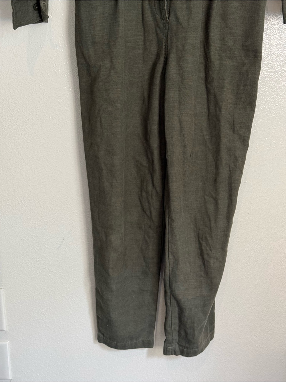 Abercrombie & Fitch Olive Green Utility Jumpsuit XS Petite Linen Blend Romper - Picture 4 of 11